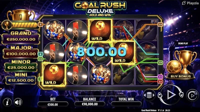 Goal Rush Deluxe - juego base, aterrizando una línea ganadora